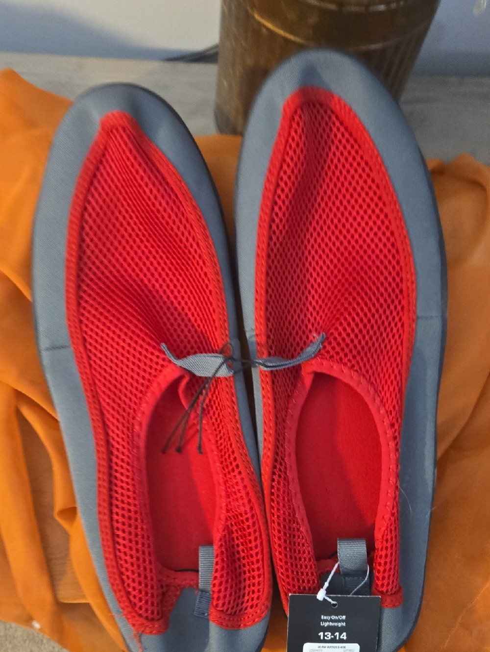 Men's Athletic Works Red Mesh Water Slip-Ons with Gray Trim